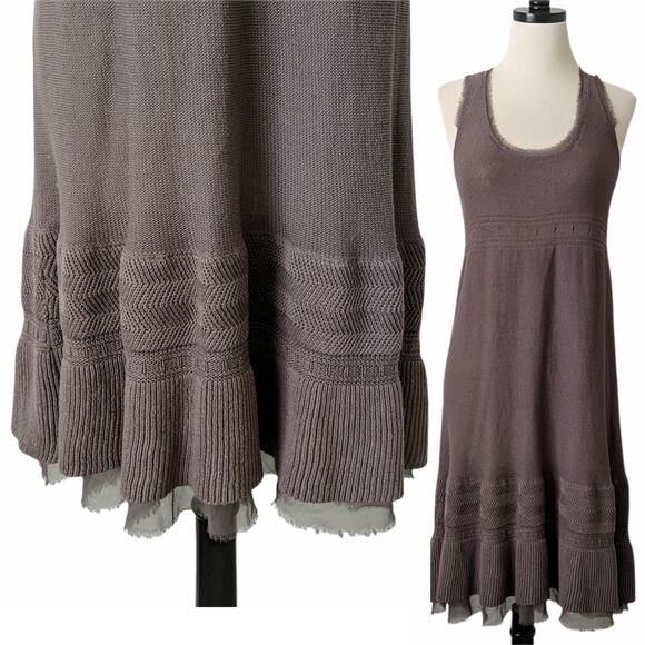 Bimba Y Lola Brown Knit Dress Lace Bohemian Large - Picture 1 of 10